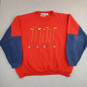 Vintage Great Lakes Golf Sweatshirt Mens XL Red Blue Colorblock Crewneck 90s